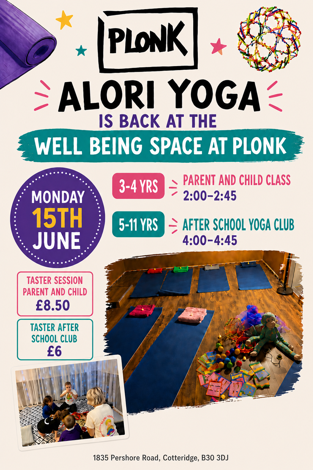 Alori Yoga children's yoga at Plonk Well Being Space, Cotteridge — Monday 15 June